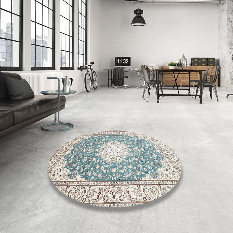 Tapis oriental bleu / gris Cuadrado, Rond 7 pi