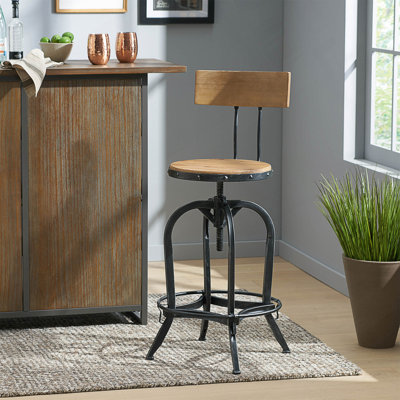 Rustic Fir Wood Barstool With Comfortable Seat, Perfect For Kitchen Islands And Home Bars