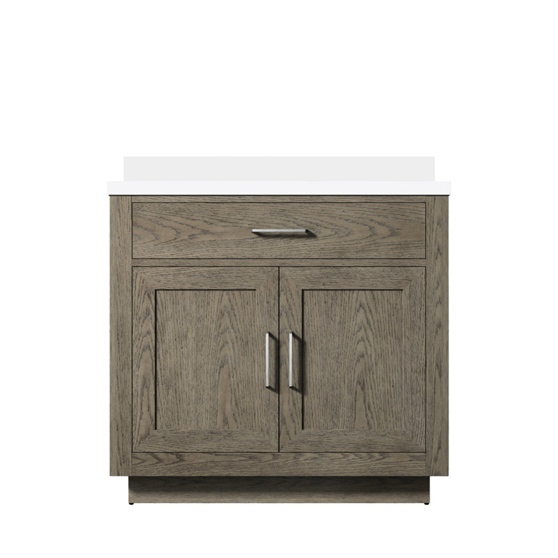 Meuble-lavabo gris en chêne gris avec structure en bois massif remarquable, plateau de salle de bain entièrement assemblé