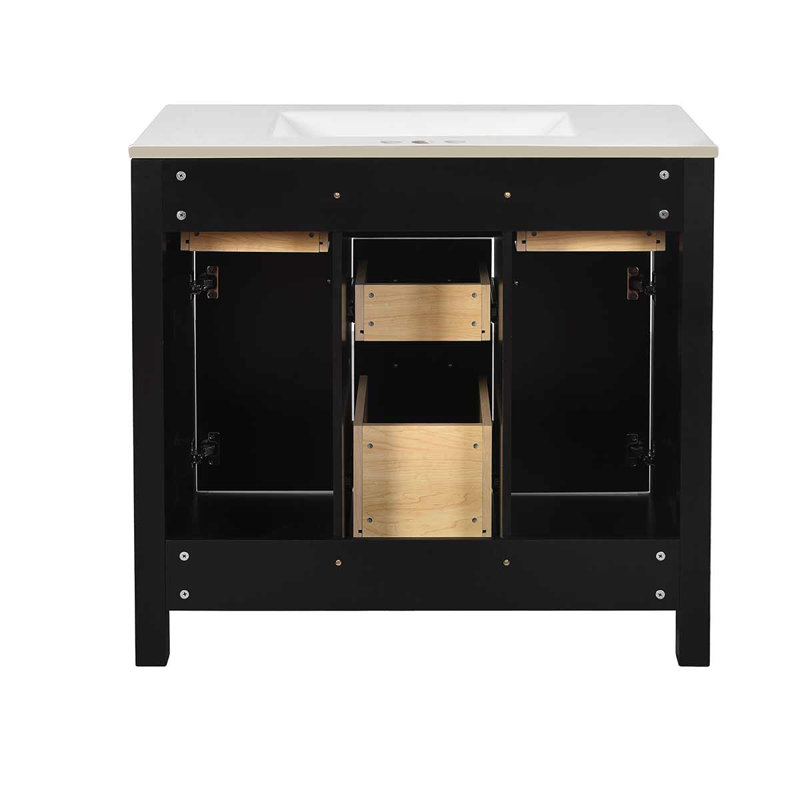 Meuble-lavabo autoportant moderne 36 po avec lavabo en céramique, 4 tiroirs et 2 armoires Modern, Noir