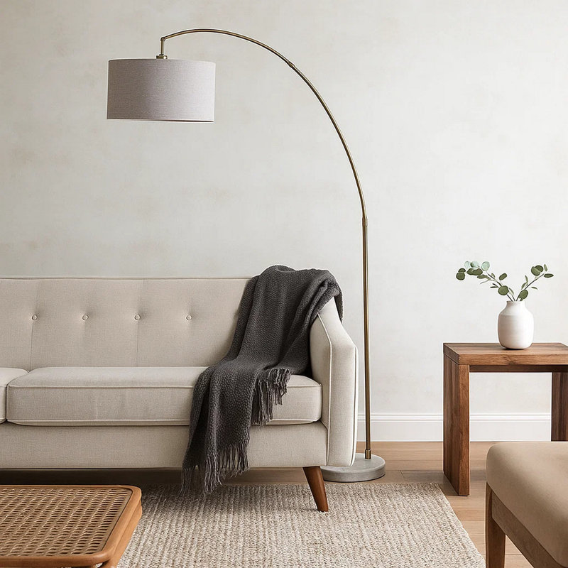 Sanel 86'' Arched Floor Lamp, Antique Gold, Gray