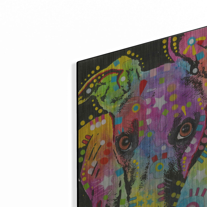 «Curious Greyhound» par Dean Russo - impression sans cadre sur métal, H 16 po x l 12 po x P 0,13 po