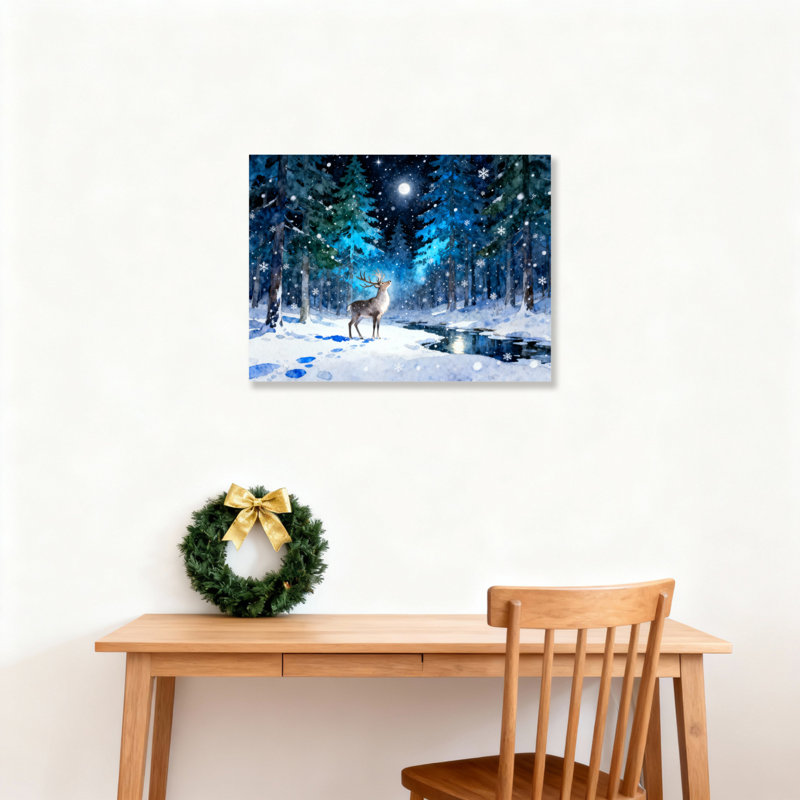 «Winter Forest Deer», art mural sur toile, H 12 po x l 18 po
