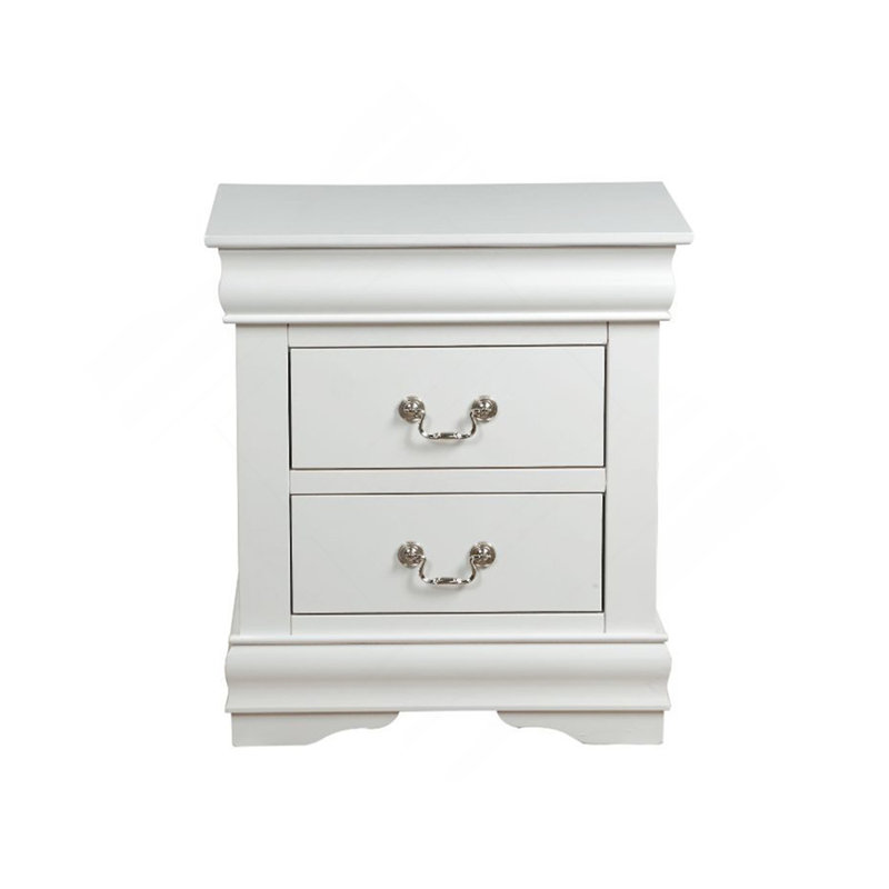 Table de chevet en pin massif avec 2 tiroirs, Blanc