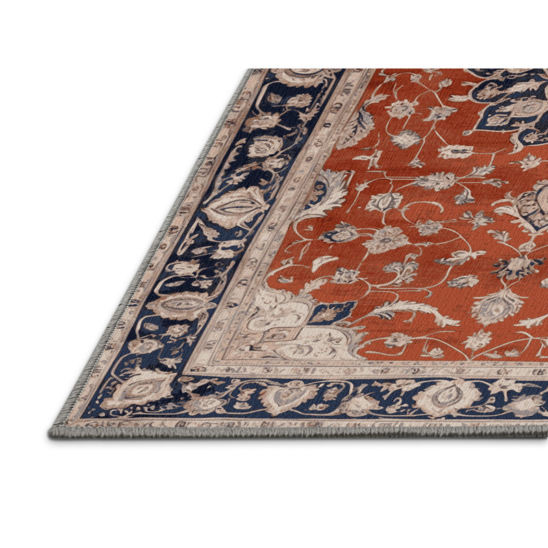 Tapis persan gris lavable à la machine, Rond 7 pi