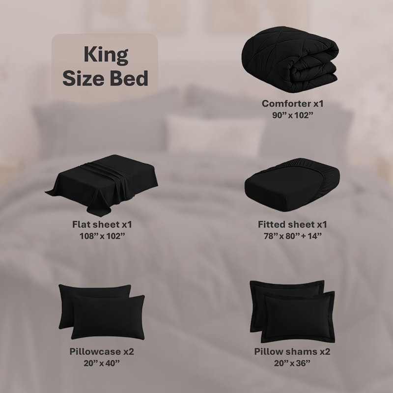 Utopia Bedding King Comforter Set Black - Bed in a Bag King Size 7 Pieces, Luxury Soft Bed Set for All Seasons, Bedding Set with Comforter, Sheets, Pillowcases & Shams, Black