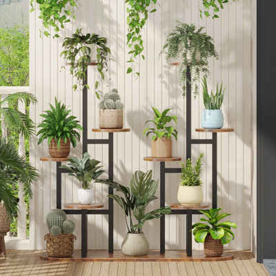 Support à plantes à 8 niveaux pour support à fleurs à plusieurs niveaux avec cadre en métal robuste, support pour plante peu encombrant pour le salon, le balcon, la chambre à coucher - s'adapte à différentes tailles de pots à fleurs et pots décoratifs