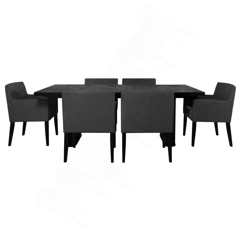 Ensemble de salle à manger gris anthracite et noir, 7 pièces : table, 6 chaises