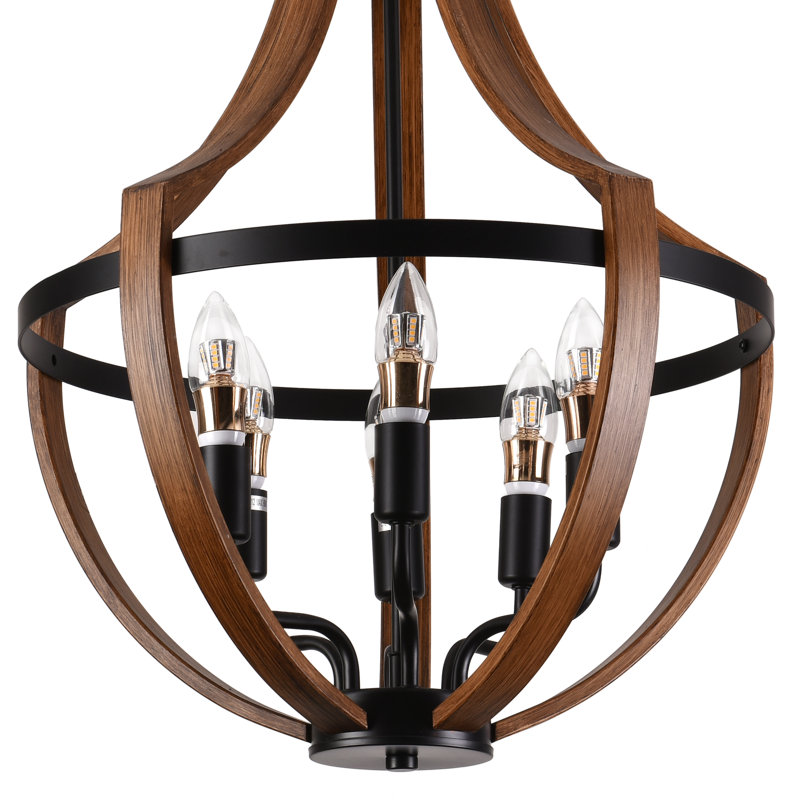 Luminaire suspendu 6 lumières grain de bois