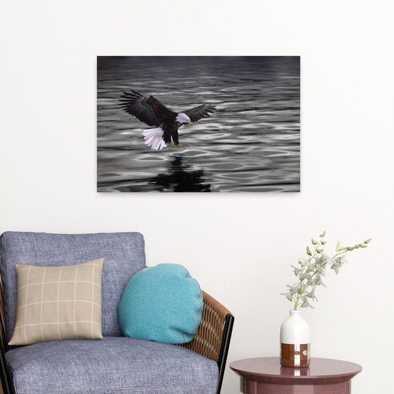 Aigle sur l'eau, art contemporain d'oiseau, H 16 po x l 24 po