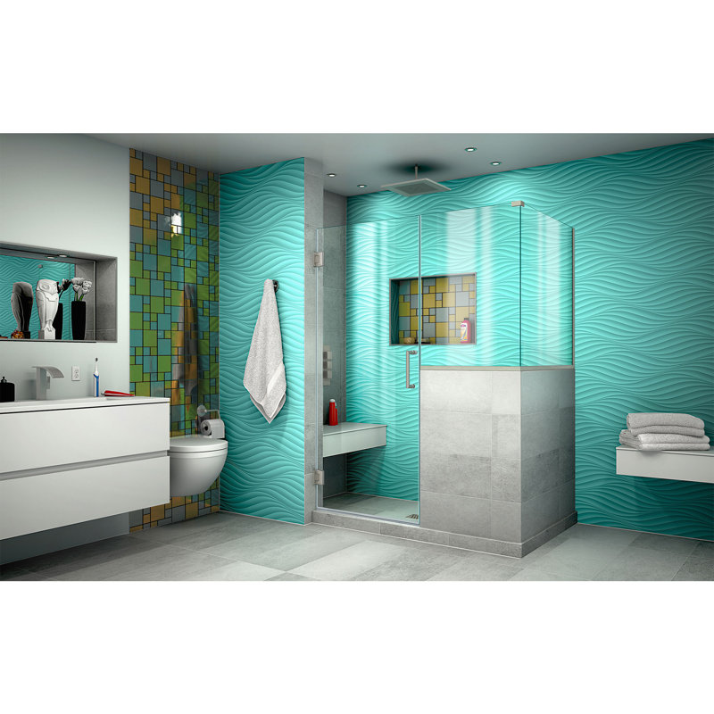 Unidoor Plus 47" W x 36.375" D x 72" H Frameless Rectangle Shower Enclosure, Brushed Nickel