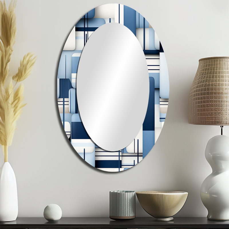 Tomohon - Miroir mural moderne bleu ovale, H 36 po x l 24 po