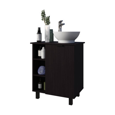 Meuble-lavabo simple à une porte et 8 tablettes, finition pour un rafraîchissement contemporain