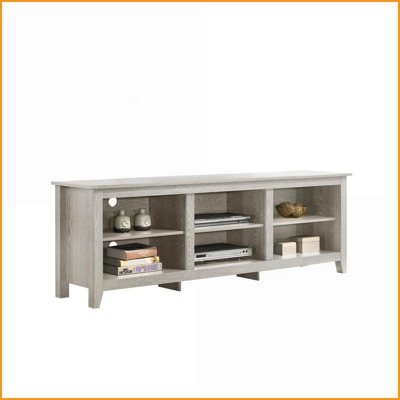 TV Furniture | Benito Dusty Gray 70” Wide TV Stand with Open Shelves &amp; Cable Management | Particle Board | TV Size 70-79”