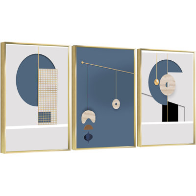 Luxueux aluminium encadré, ensemble de 3 reproductions d'art encadrées sur toile