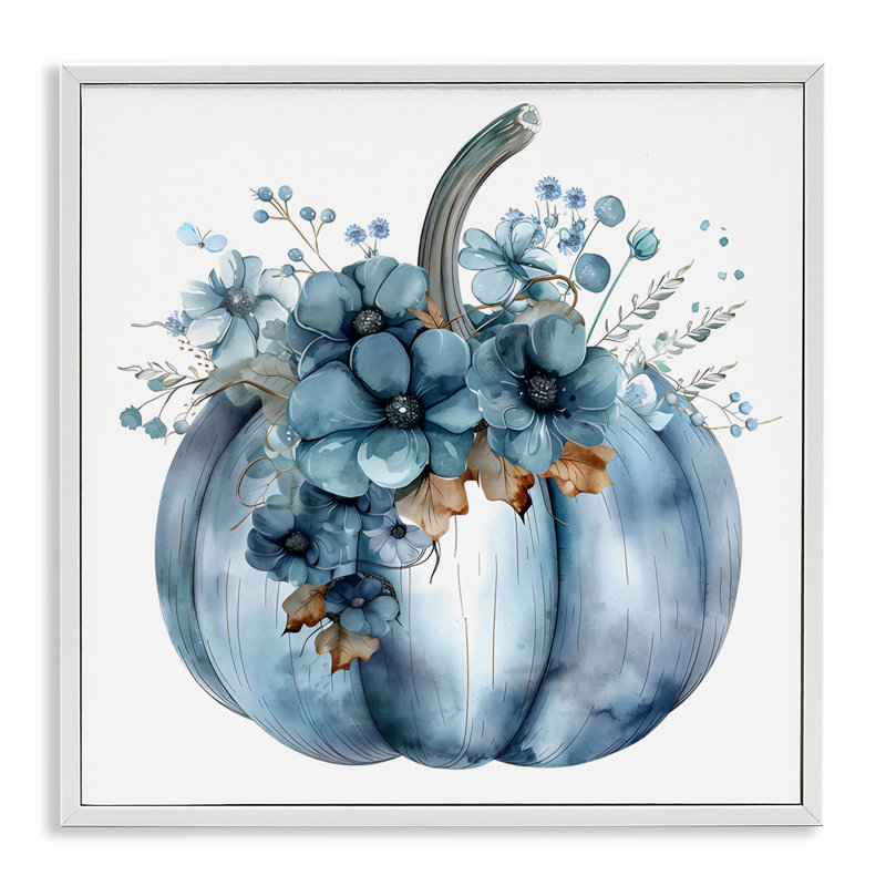 Giclée bleue citrouille avec fleurs, design by Creative Studio, H 12 po x l 12 po