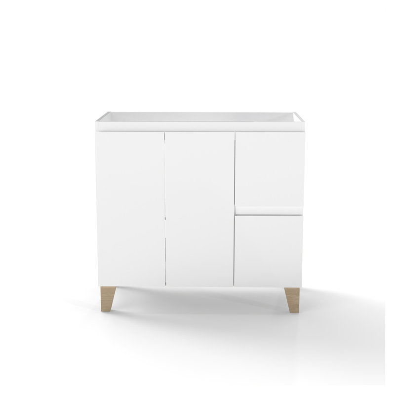Armoire de salle de bain 36 po en MDF blanc avec 2 portes et 2 tiroirs
