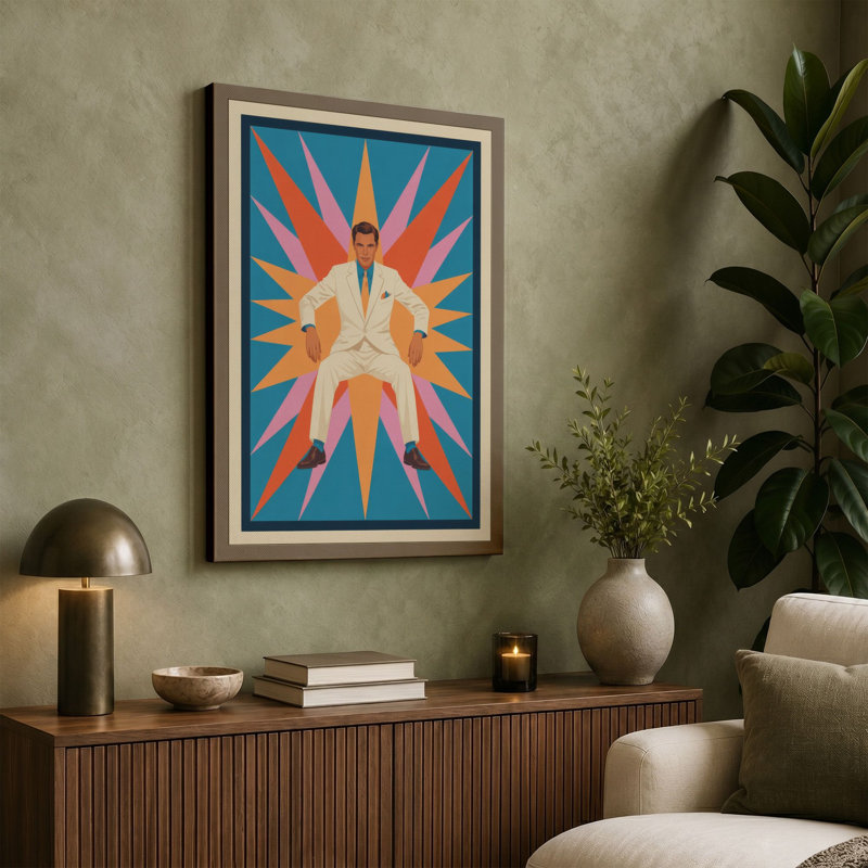 Meditation in Light Mid-Century - Wrapped Canvas, 36x24 - 91.4 x 61.0 cm, Teal Border