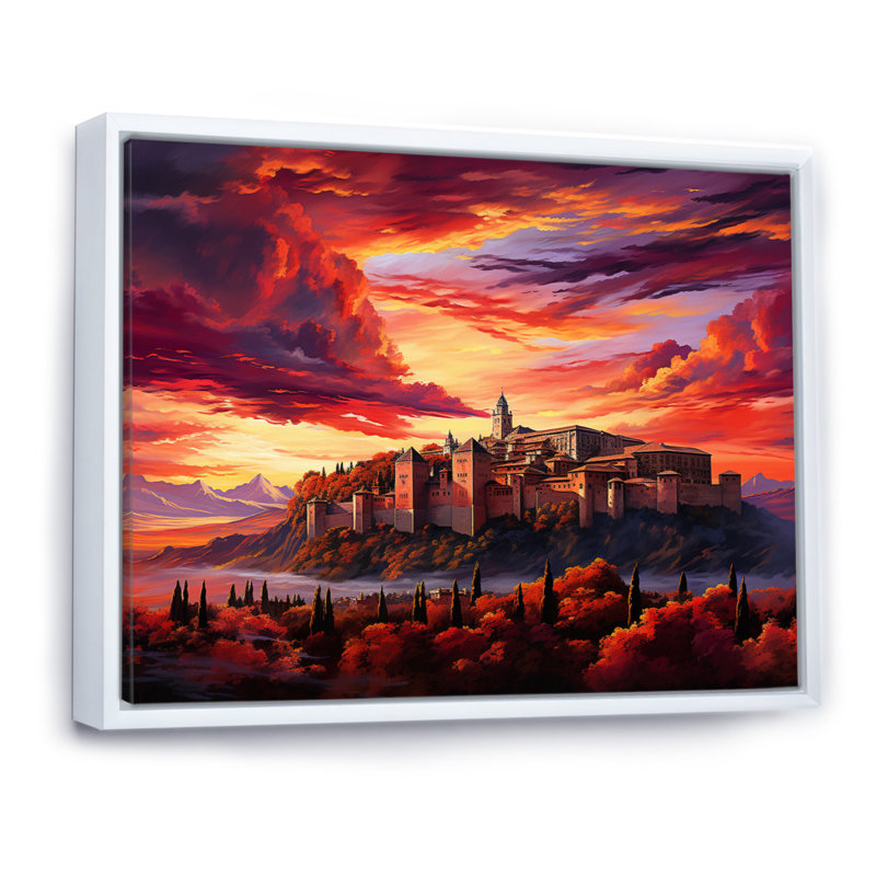 Spain Sunset Over The Alhambra I - Landscapes Canvas Art Print, H 30 po x l 40 po x P 1,5 po, Cadre flottant blanc