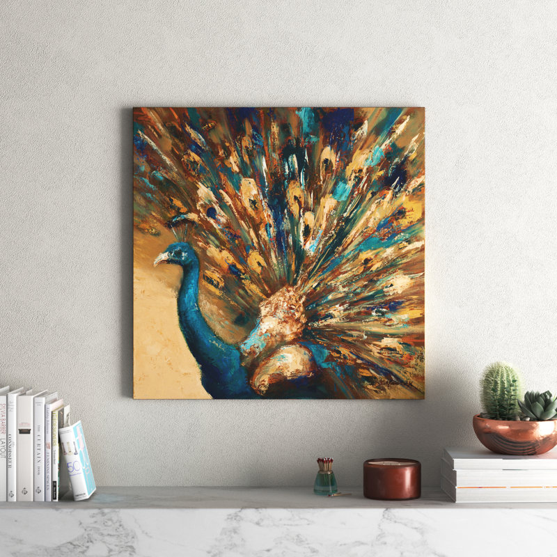 Proud Peacock by Julianne Marcoux - Wrapped Canvas Painting, 66.04 cm H x 66.04 cm W x 1.91 cm D
