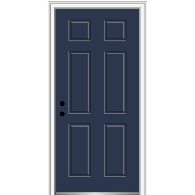 Porte extérieure simple en acier à 6 panneaux peints, H 81,75 po x l 30 po x P 2 po, Gris anthracite