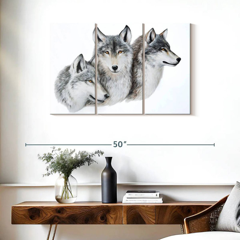 Snowy Wolf Family, H 24 po x l 38 po