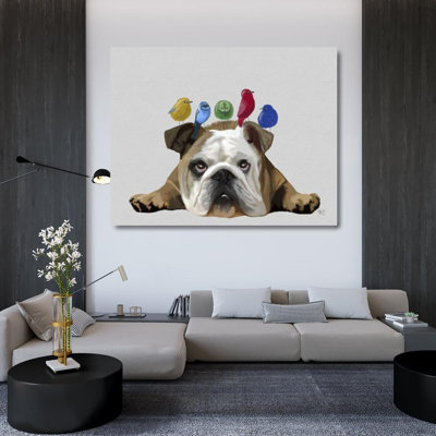 Bayou Breeze Fab Funky Gallery Wrapped Canvas Art Titled: English Bulldog and Birds
