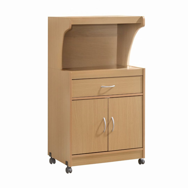 Chariot de cuisine roulant avec tablette à micro-ondes, tiroir à ustensiles, espace de rangement d'armoire intérieure et roulettes verrouillables