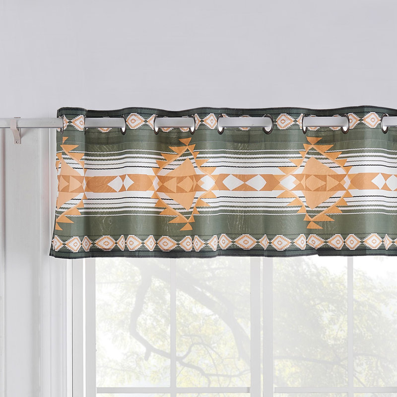 Southwest Geometric Desert Gold and Cactus Green Rod Pocket Valance
