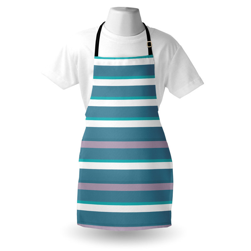Tablier rayé East Urban Home unisexe, turquoise, taille adulte, blanc sarcelle
