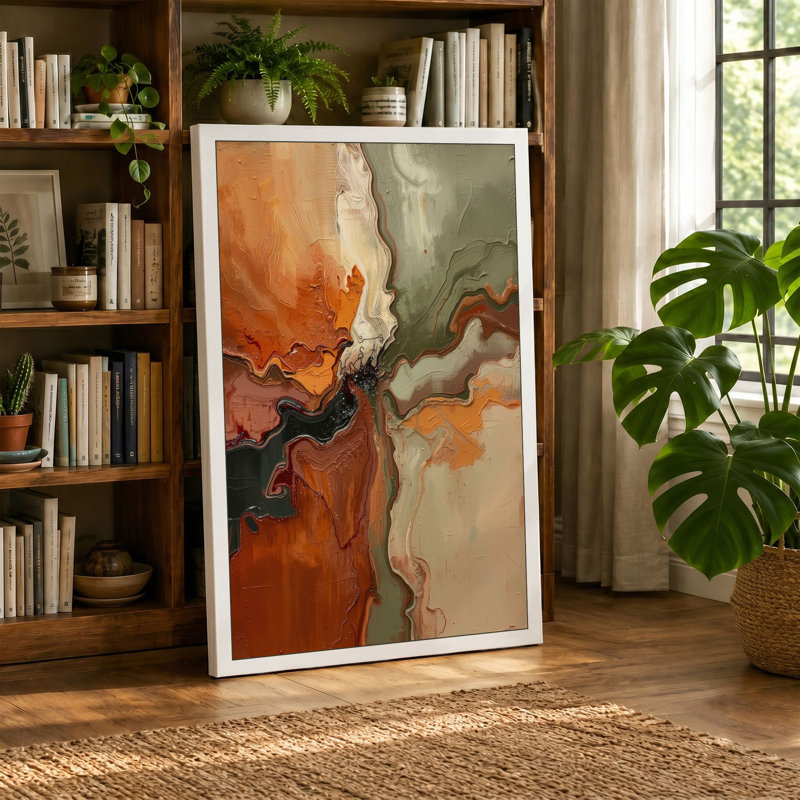 Warm and Cool Divide Abstract - Wrapped Canvas, 36x24 - 91.4 x 61.0 cm, Taupe Border