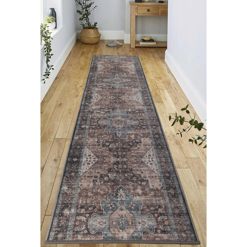 Washable Non Slip Latex Infused Natural Cotton Backing Persian Mahal DISTRESSED Design Low Profile CUSTOM Length Rug Runners