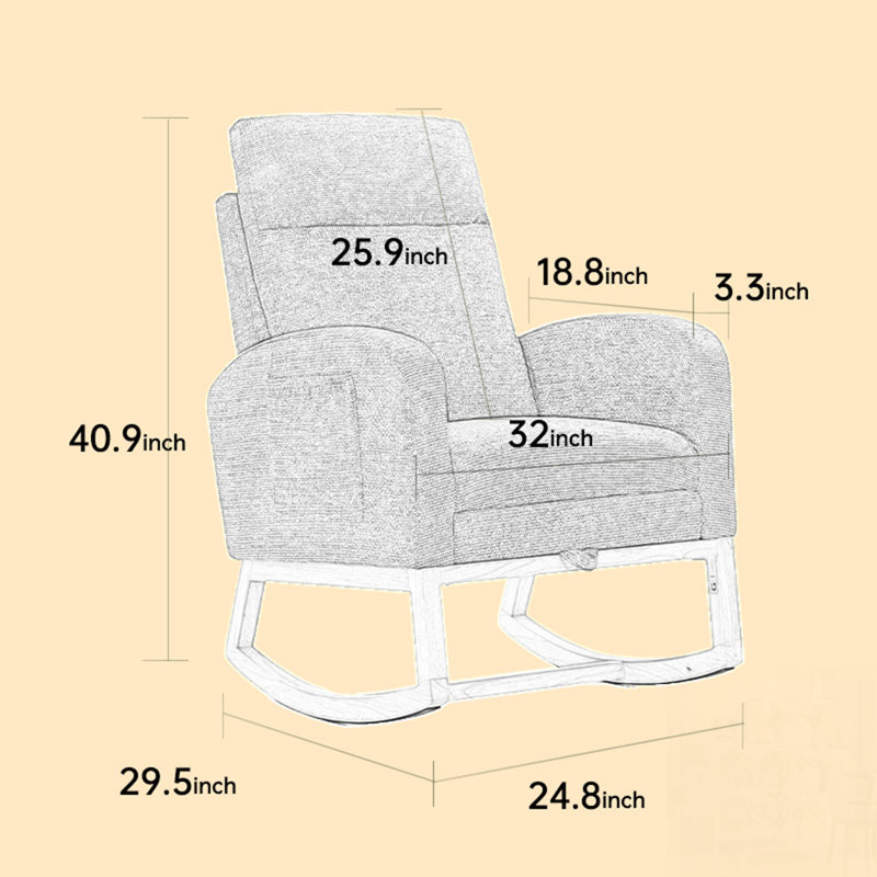 Chaise berçante d'appoint moderne avec pieds en bois massif, fauteuil de chambre de bébé rembourré, fauteuil confortable avec poche latérale et dossier haut en peluche