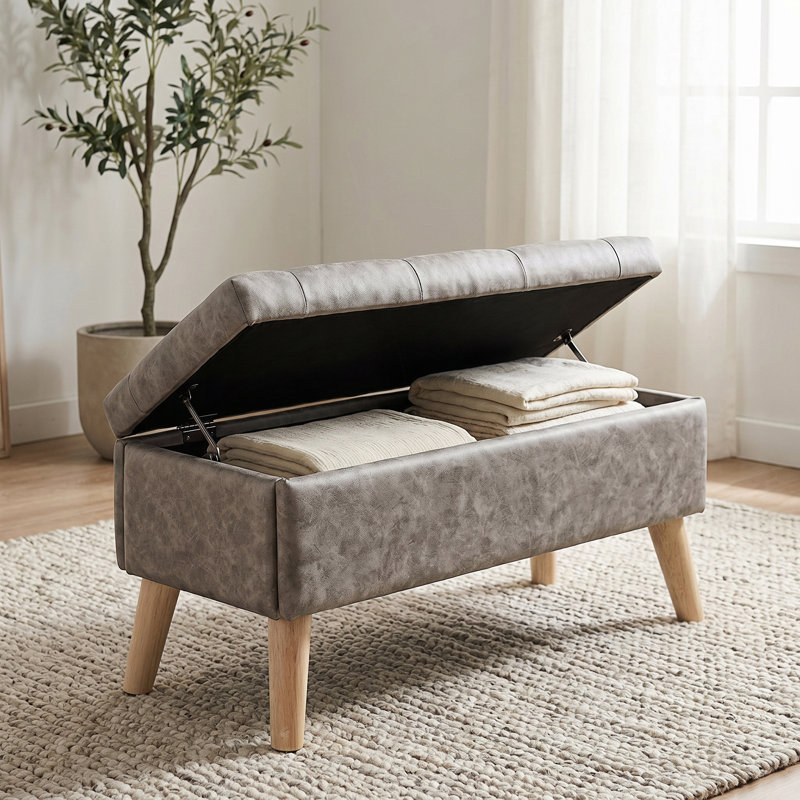 Banc de rangement avec repose-pieds et plateau de rangement intégré, repose-pieds carré avec rangement, Gris, Gris
