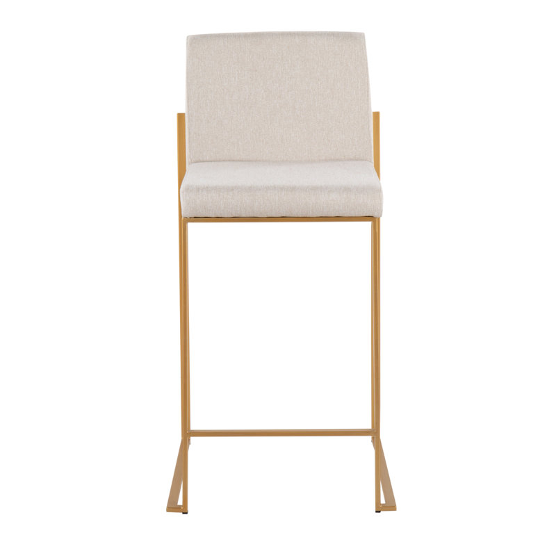 Tabouret de bar et de comptoir à dossier haut Brieon (ensemble de 2), Or, Tabouret de comptoir "26", Tissu beige