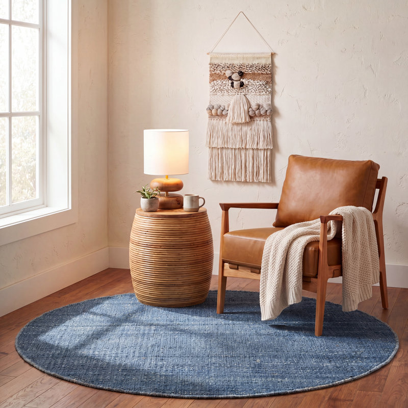 Natural Fiber Hand Woven Jute Solid Color Rug, Round 6'