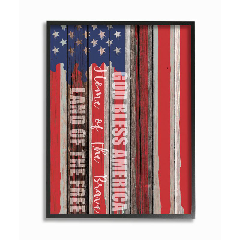 «God Bless America Wood Grain Flag» par Kim Allen - impression d'art graphique, H 14 po x l 11 po