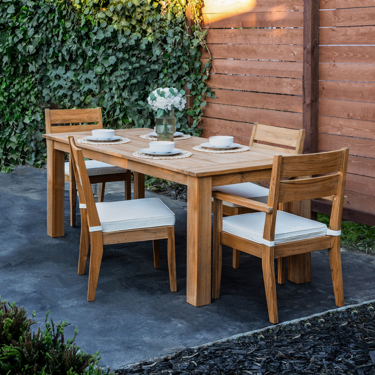 Echols 80" Teak Patio Dining Set