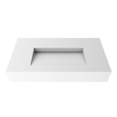 Lavabo de salle de bain mural rectangulaire à surface solide 36 "Pyramid en finition matte - blanc, sans trou de robinet