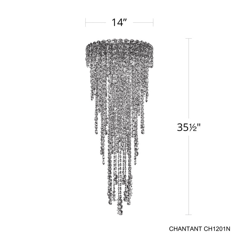 Chantant 4 Light 14in x 35.5in Flush Mount in Polished Stainless Steel with Clear Radiance Crystals