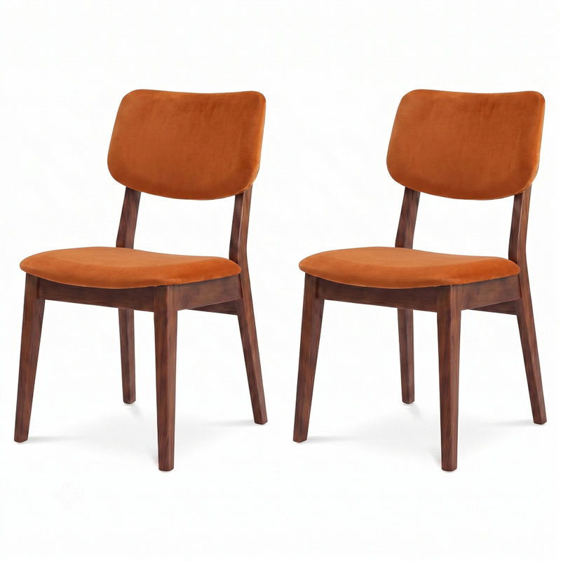 Chaise d'appoint rembourrée en bois massif Avra, Velvet Burnt Orange