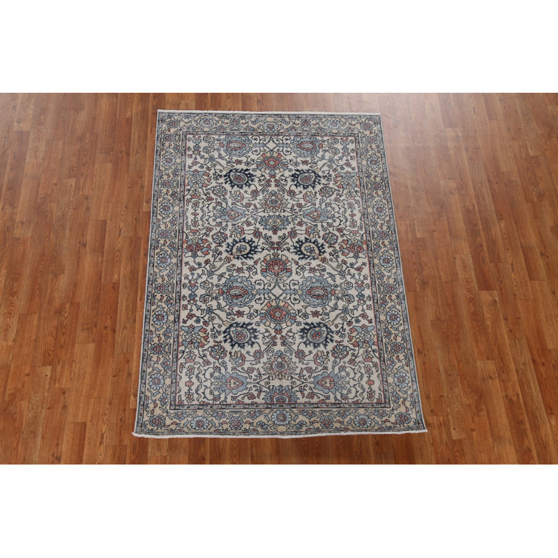 Tapis turc noué à la main de conception unique 3 pi 11 po x 5 pi 10 po Ziegler