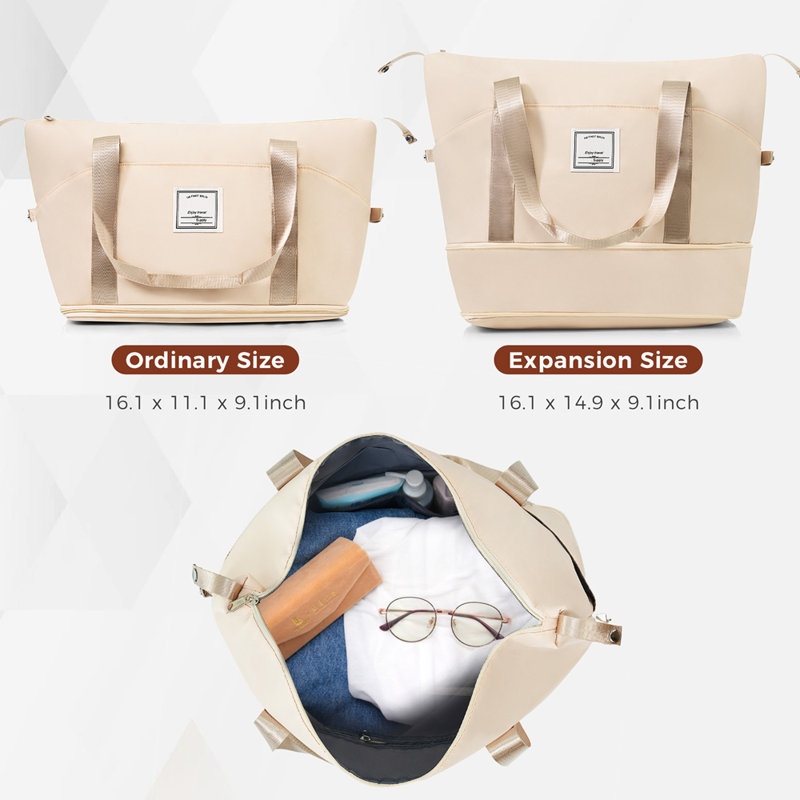 3-Piece Luggage Set - 24in Checked Suitcase with TSA Lock Travel Duffel Bag Wet-Dry Toiletry Bag, Ivoire + or