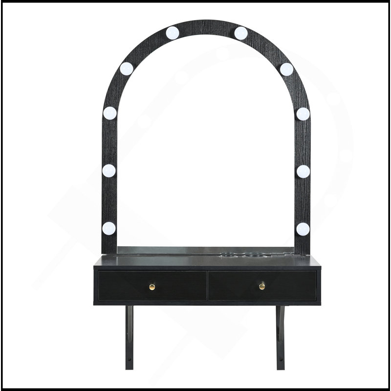 Floating Makeup Vanity Desk With Mirror & 3-Color Lights, Wall Dressing Table With Power Outlet, Compact Vanity, Large Storage