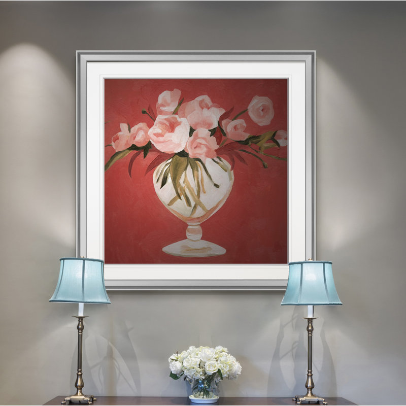 « brillante fleuris ii », peinture, H 24 po x l 24 po x P 1,5 po, Encadrement argenté