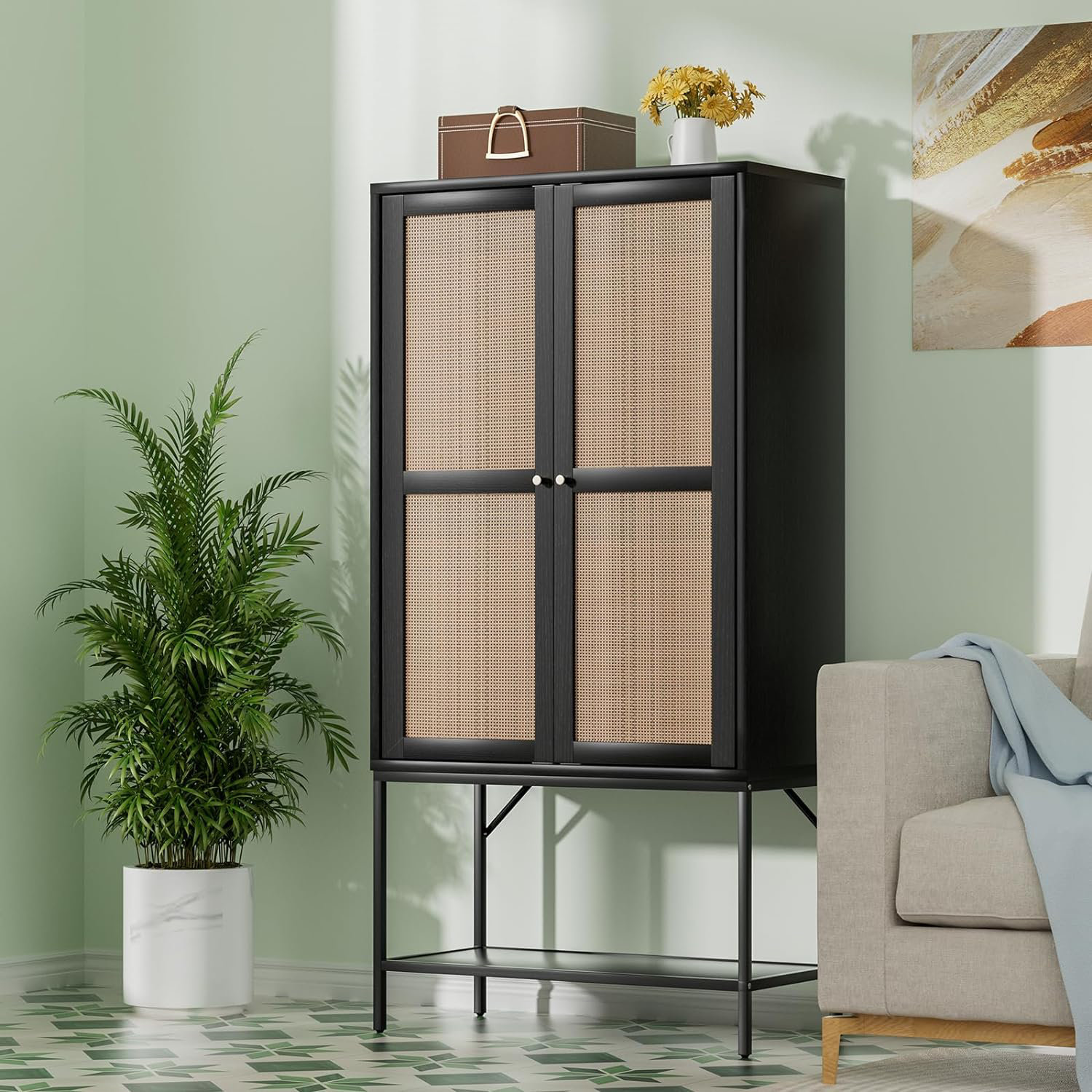 Bay Isle Home™ White Rattan Wardrobe Closet with LED Lights/Shelves/Rod ...