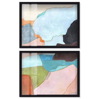 Pastel Journey I - Ira Comleva, reproduction abstraite grand format en deux parties sous verre, par Art Remedy, cadre noir, 44 x 33 cm