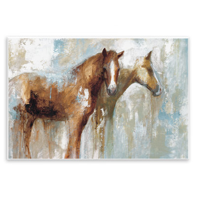 Layered Abstract Horses Foals Farm Animal Painting Oversized Wall Plaque Art by White Ladder