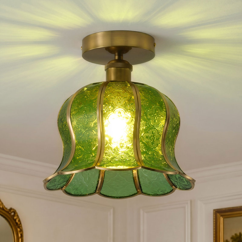 1-lamp green glass dimmable iron Flush Mount light