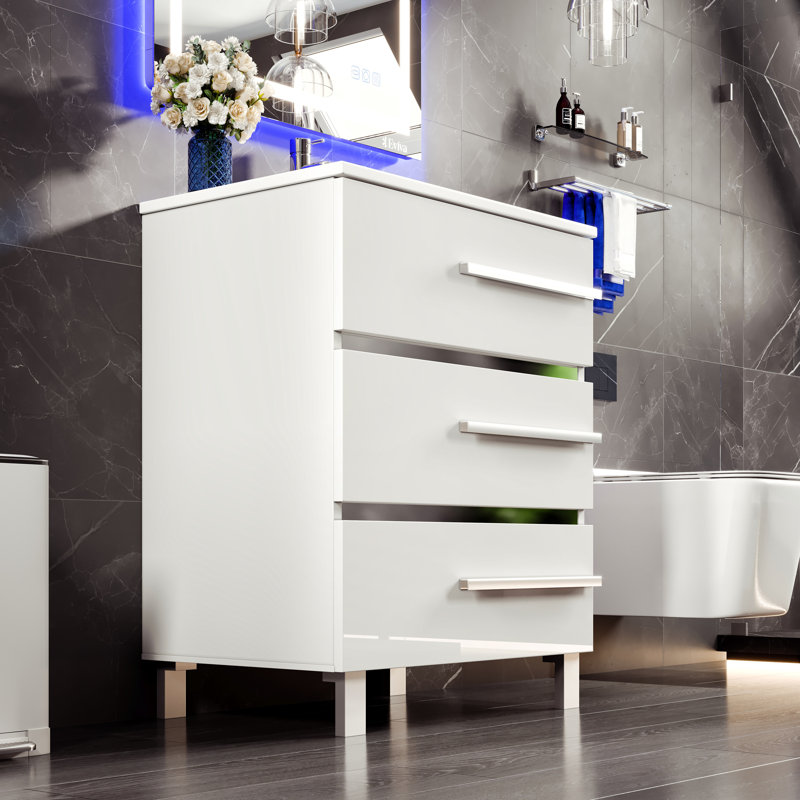 Marlaya 24'' Single Bathroom Vanity with Porcelain Top, White